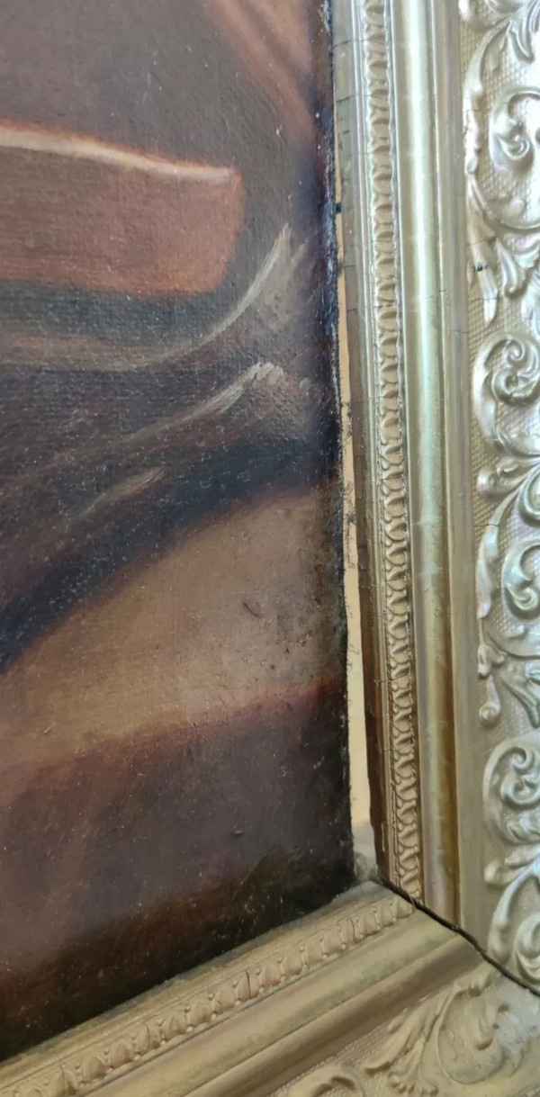 Ancienne Grande peinture religieuse 19 ème siècle