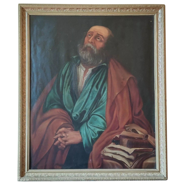 Ancienne Grande peinture religieuse 19 ème siècle