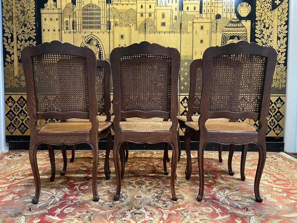 Set aus 6 Rohrgeflechtstühlen im Louis-XV-Stil aus Eiche