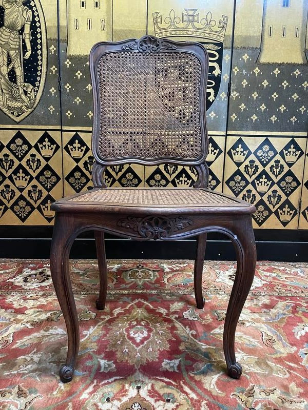 Set aus 6 Rohrgeflechtstühlen im Louis-XV-Stil aus Eiche