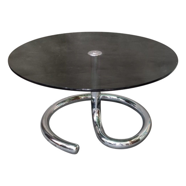 Anaconda Style Round Coffee Table Paul Tuttle Design 1970s Smoked Glass Chrome