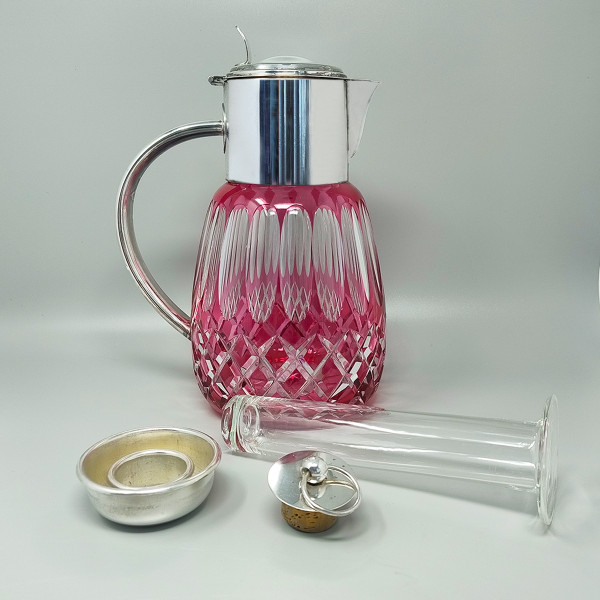 1960s Gorgeous Red Bohemian Cut Crystal Glass Pitcher. Made in Italy