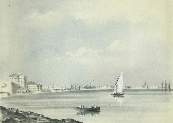 Egitto, Raz-El-Tin tratto dal Faro di Alessandria - Antico disegno orientalista
