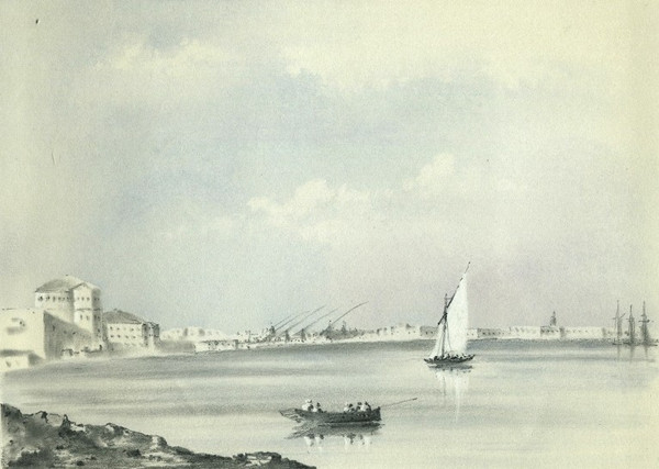 Egitto, Raz-El-Tin tratto dal Faro di Alessandria - Antico disegno orientalista