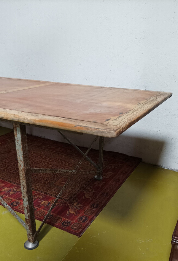 Large industrial metal and beech table