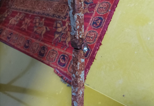 Large industrial metal and beech table