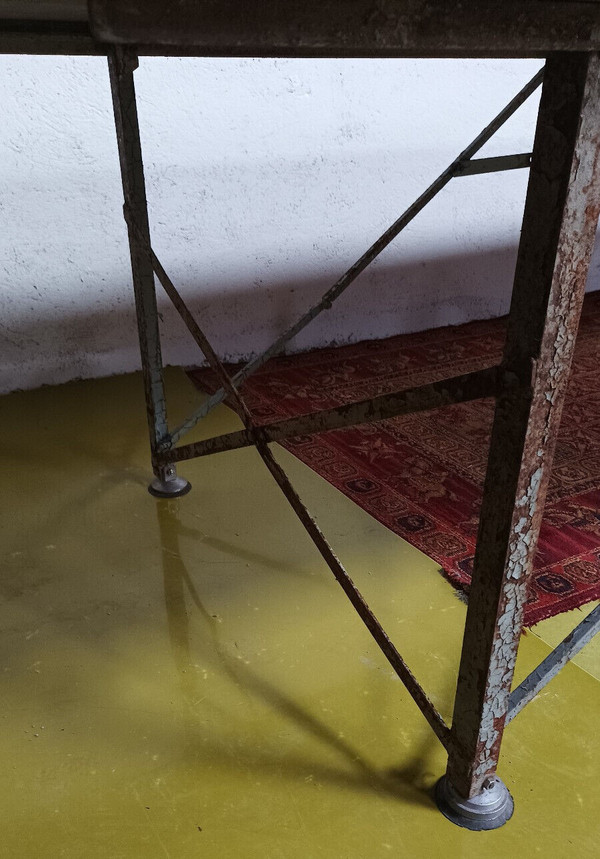 Large industrial metal and beech table