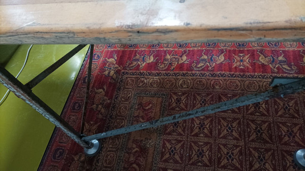 Large industrial metal and beech table