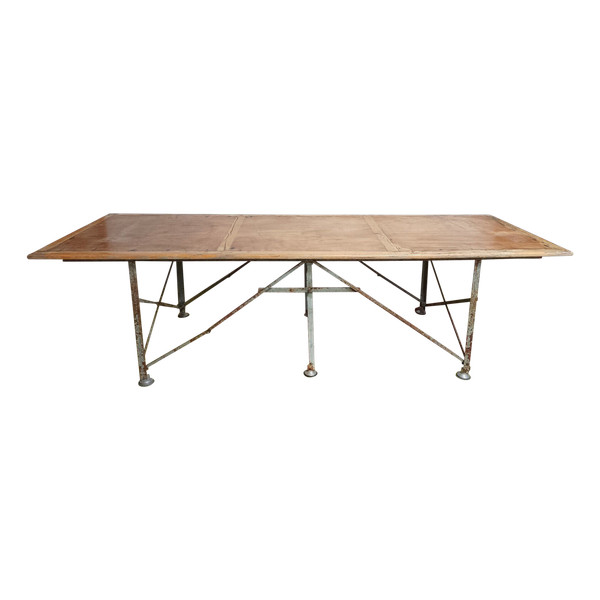 Large industrial metal and beech table