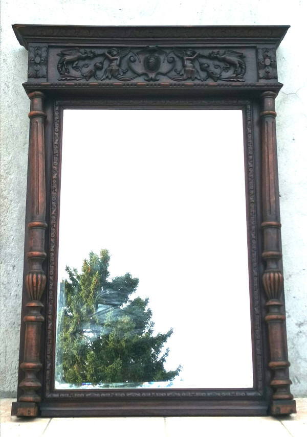 19th century Renaissance oak mirror