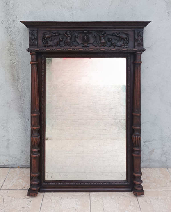 19th century Renaissance oak mirror