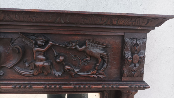 19th century Renaissance oak mirror