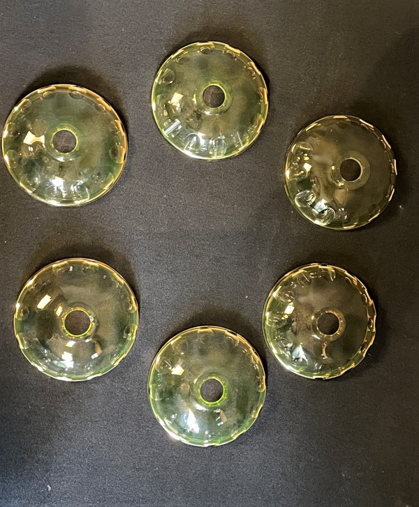 Adnet Rare Art Deco Chandelier in Uraline Cut Crystal and Chrome Six Lights