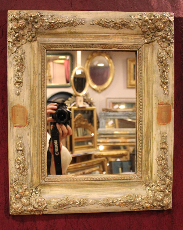 40 X 49 Cm Paire De Miroirs Rectangle Restauration, Patine Et Feuille d'Or