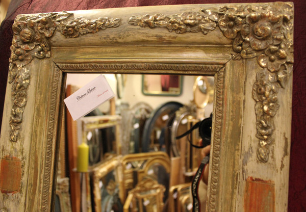40 X 49 Cm Paire De Miroirs Rectangle Restauration, Patine Et Feuille d'Or