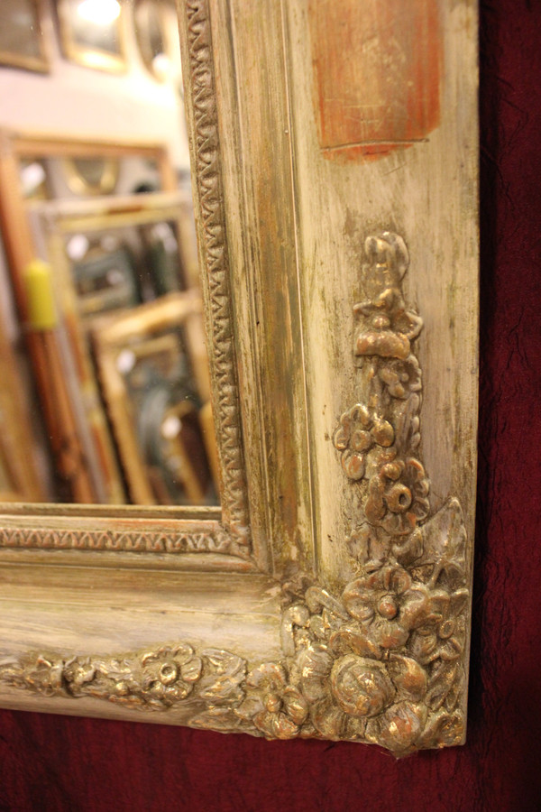 40 X 49 Cm Paire De Miroirs Rectangle Restauration, Patine Et Feuille d'Or