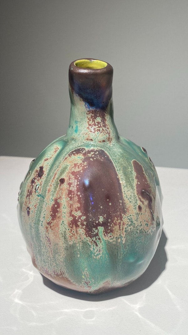 Ernest Bussière, Cruche Marron, Art Nouveau Céramique