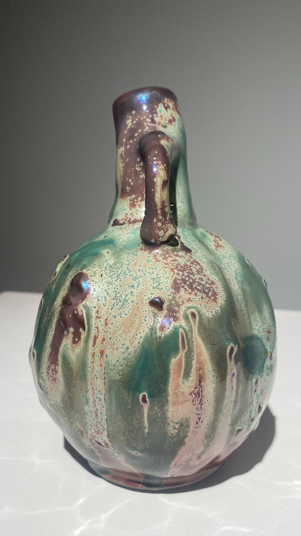 Ernest Bussière, Cruche Marron, Art Nouveau Céramique