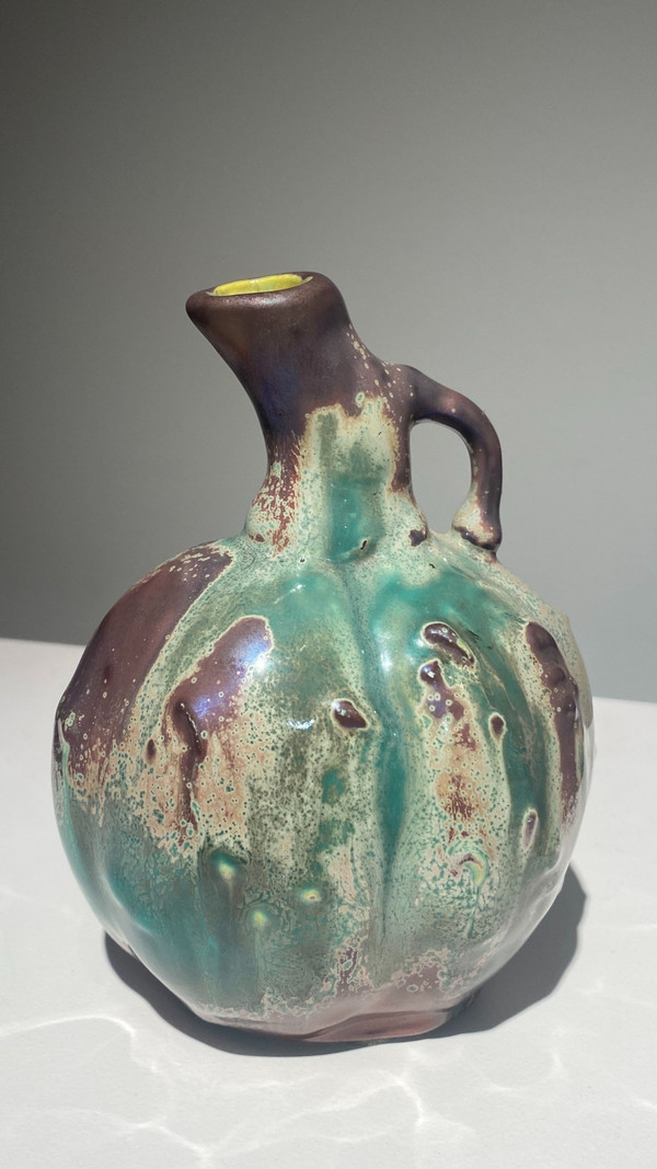 Ernest Bussière, Cruche Marron, Art Nouveau Céramique