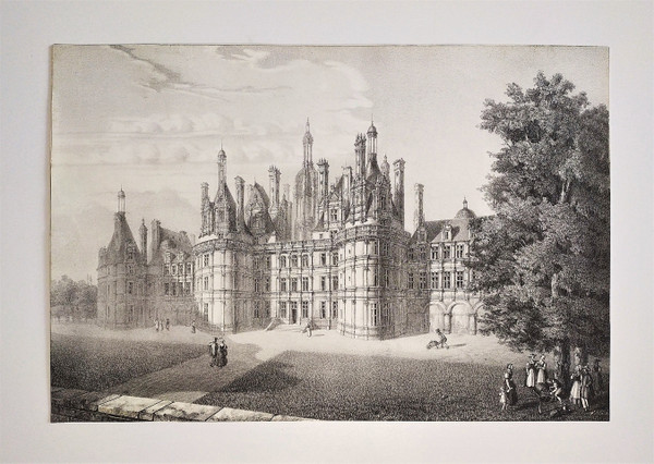 Château De Chambord Lithographie aus dem 19. Jahrhundert