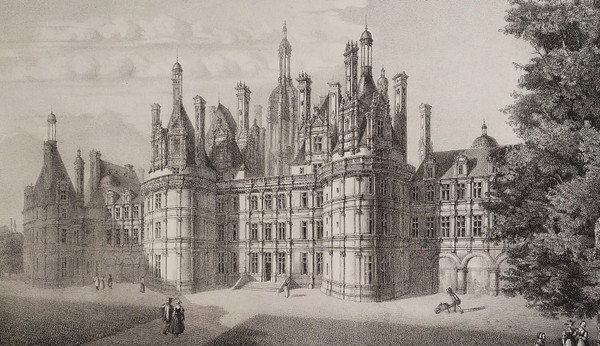 Château De Chambord Lithographie aus dem 19. Jahrhundert