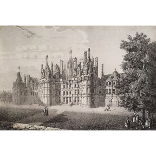 Château De Chambord Lithographie aus dem 19. Jahrhundert