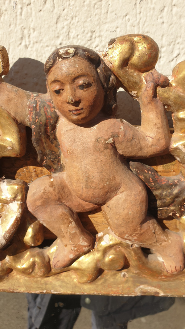 Miroir Mexicain En Bois Sculpté Doré, XVII/XVIIIème Siècle