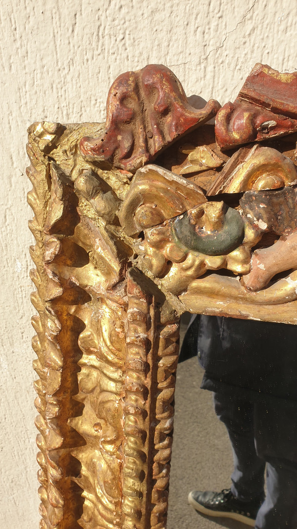 Miroir Mexicain En Bois Sculpté Doré, XVII/XVIIIème Siècle