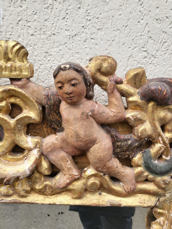 Miroir Mexicain En Bois Sculpté Doré, XVII/XVIIIème Siècle