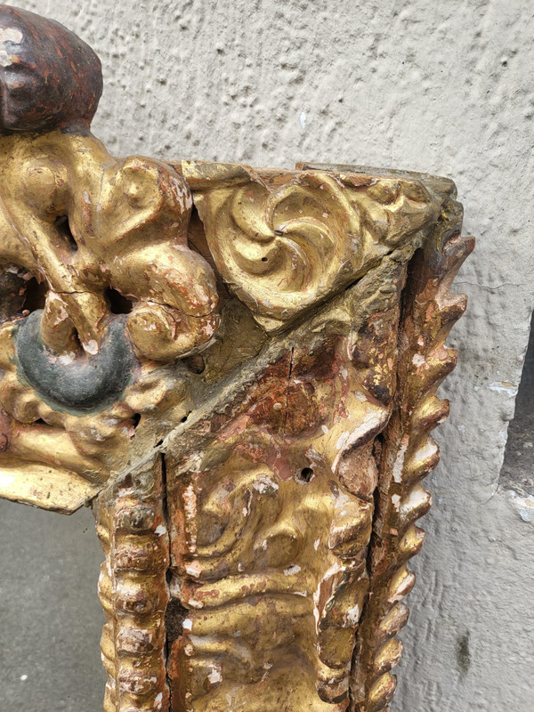 Miroir Mexicain En Bois Sculpté Doré, XVII/XVIIIème Siècle