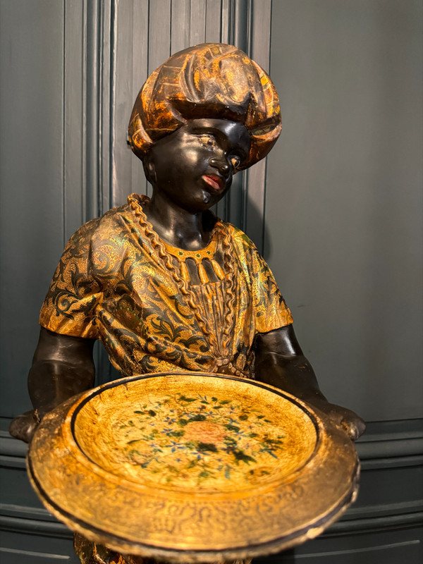 Serviteur nubien, sculpture en bois peint et doré, Venise début XIXème siècle