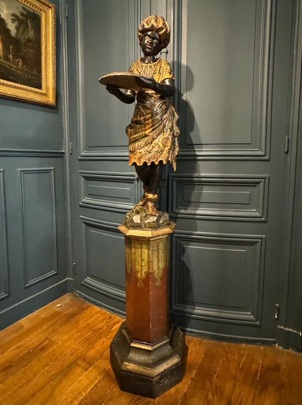 Serviteur nubien, sculpture en bois peint et doré, Venise début XIXème siècle