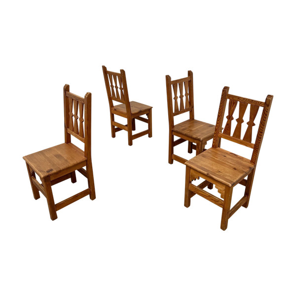 Set of 4 pine chairs, 1970s