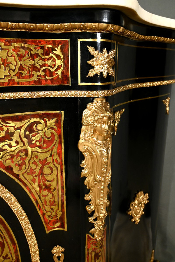 Boulle Buffet in Blackened Pear Wood, Napoleon II Period – Mid-19th Century
