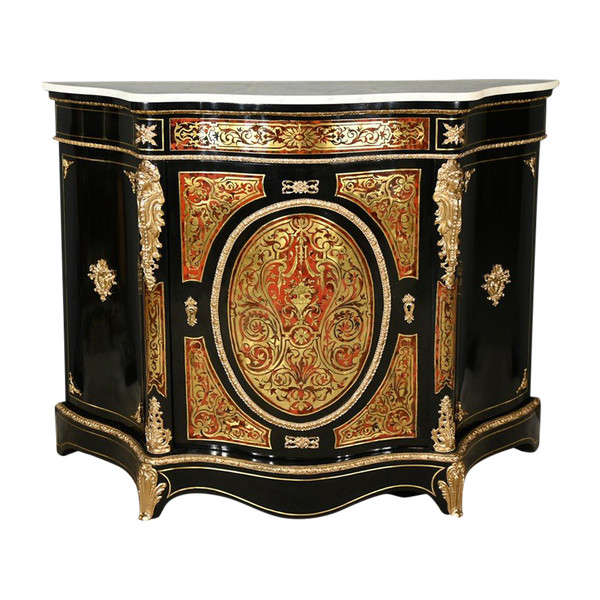 Boulle Buffet in Blackened Pear Wood, Napoleon II Period – Mid-19th Century