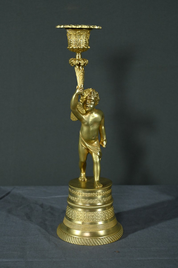 Coppia di candelieri in bronzo dorato - Metà del XIX secolo