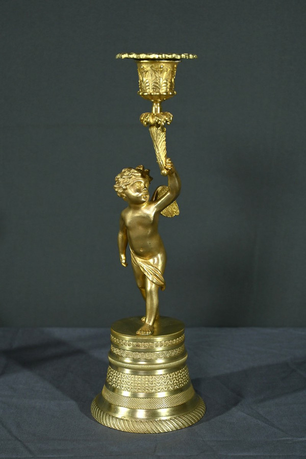 Coppia di candelieri in bronzo dorato - Metà del XIX secolo
