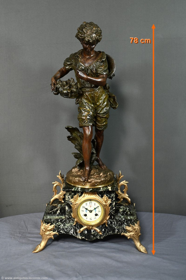 Regula and Marble clock, titled "Jardinier", signed A. Moreau - Late 19th century