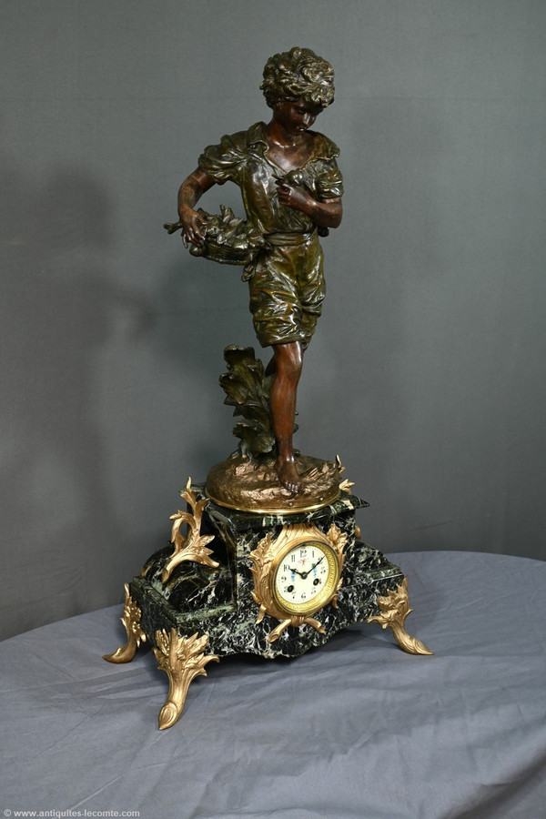 Regula and Marble clock, titled "Jardinier", signed A. Moreau - Late 19th century