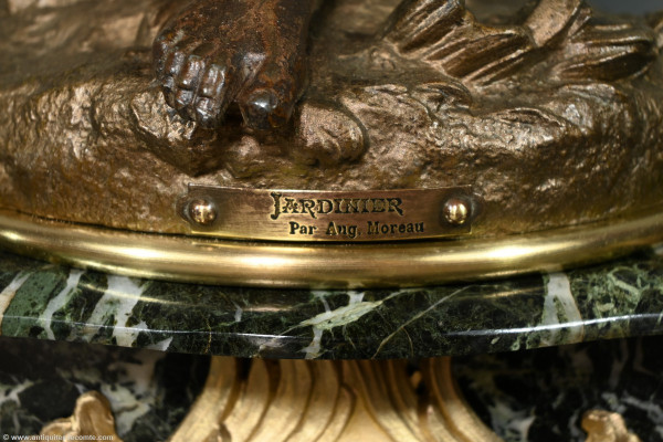 Regula and Marble clock, titled "Jardinier", signed A. Moreau - Late 19th century