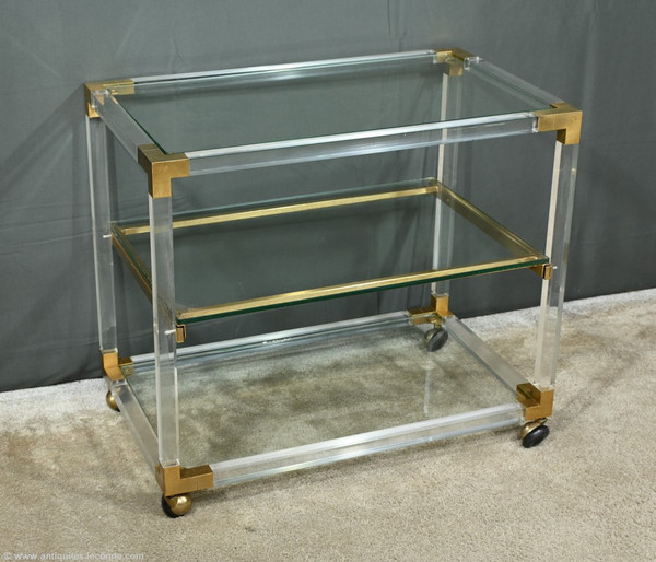 Rolling Service Table in Acrylic and Brass - 1960