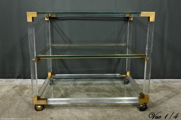 Rolling Service Table in Acrylic and Brass - 1960