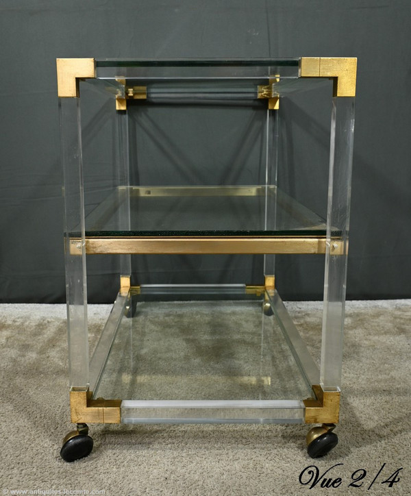 Rolling Service Table in Acrylic and Brass - 1960