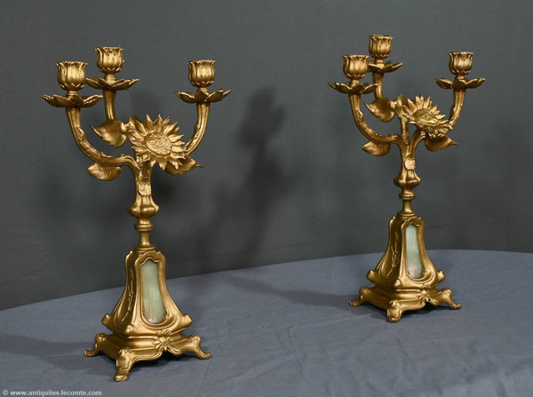 Paire de Candélabres en Régule Doré et Onyx – 1940