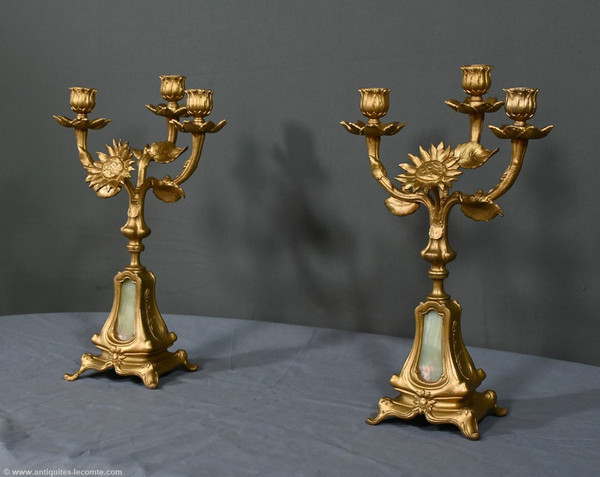 Paire de Candélabres en Régule Doré et Onyx – 1940