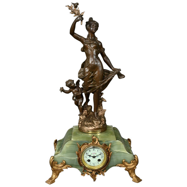 Pendeluhr aus Regulus und Onyx, "Le Passage du Ruisseau", signiert Guillemin - Ende XIX.