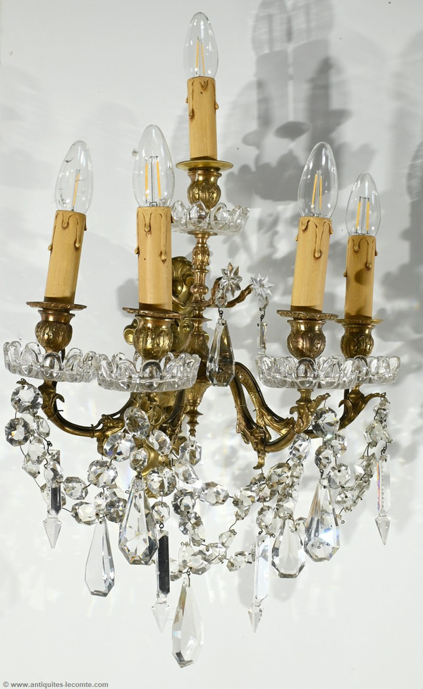 Appliques à Pampilles en Bronze et Cristal, style Louis XV – Fin XIXe