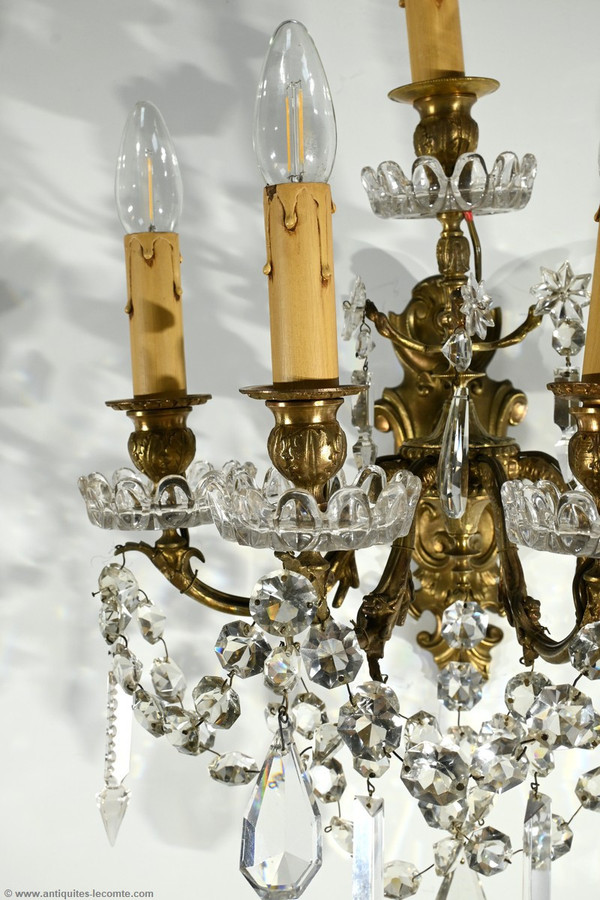 Appliques à Pampilles en Bronze et Cristal, style Louis XV – Fin XIXe