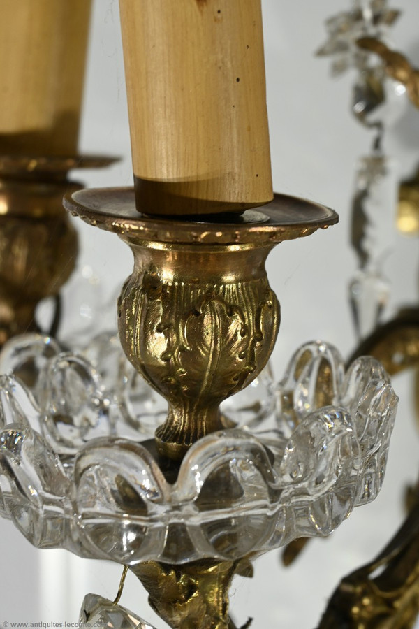 Appliques à Pampilles en Bronze et Cristal, style Louis XV – Fin XIXe