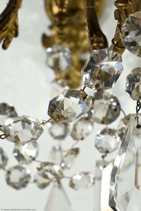 Appliques à Pampilles en Bronze et Cristal, style Louis XV – Fin XIXe